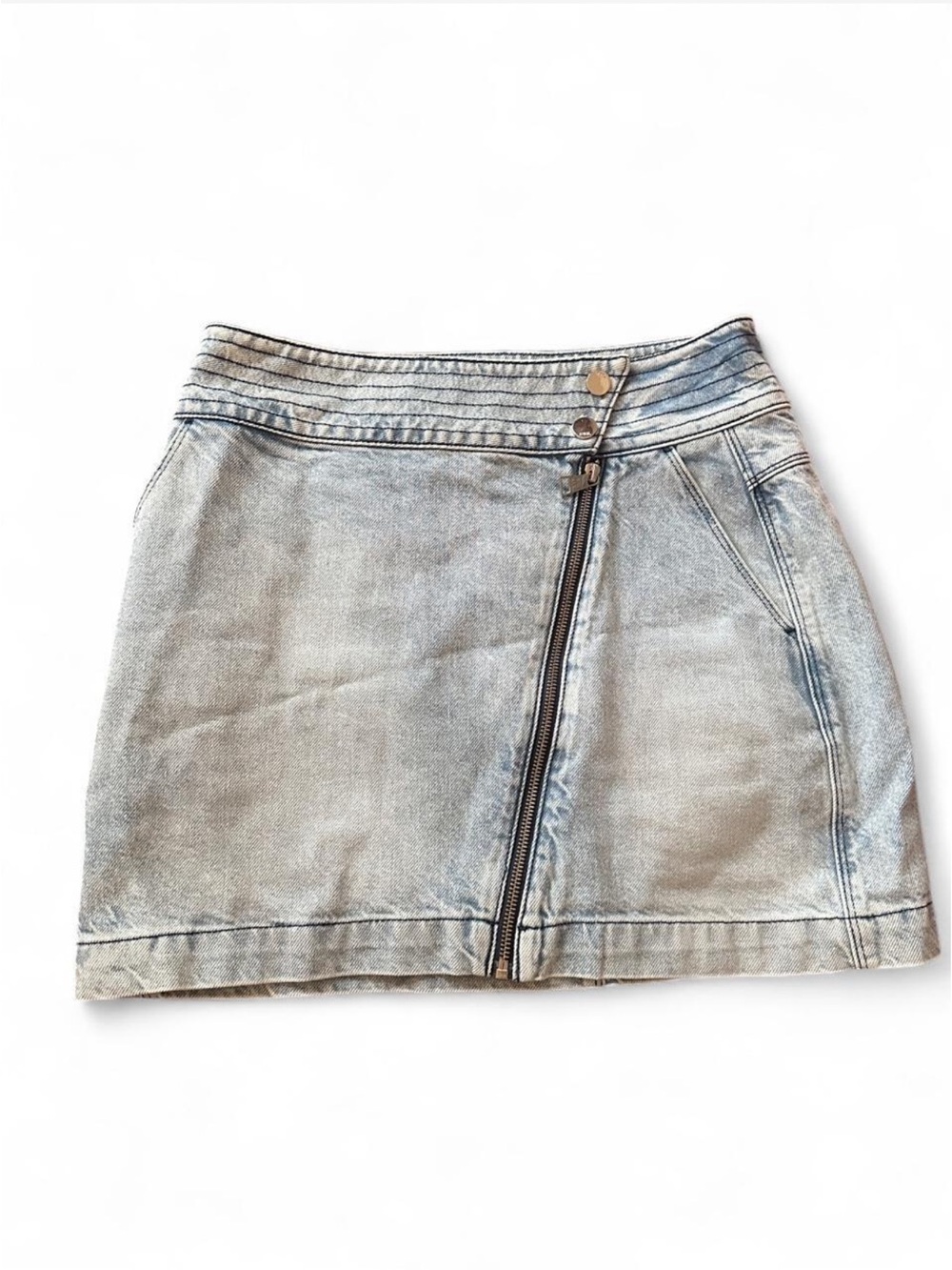 Karl Lagerfeld blue denim mini skirt with zipper detail #denim #mini